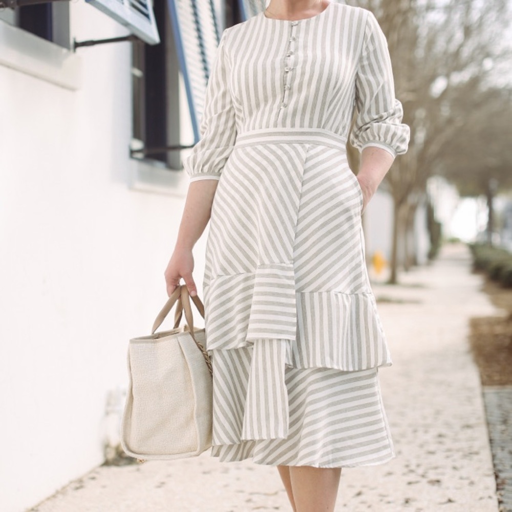 Dainty Jewells Sidewalk Sorbet Dress size med NWT brown stripe with pockets